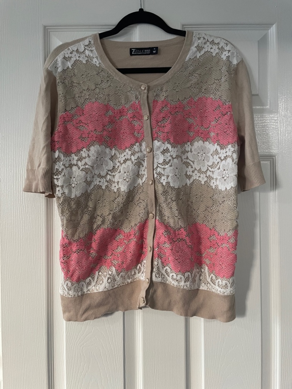 New York & Company Cardigan with Pink and White Lace Stripes